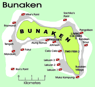 carte des sites de plongée de Bunaken