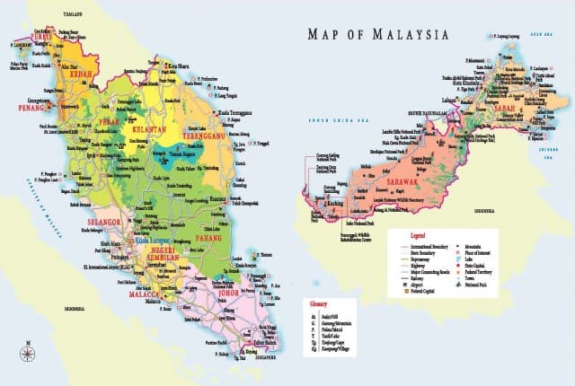 Carte de Bornéo et Malaisie