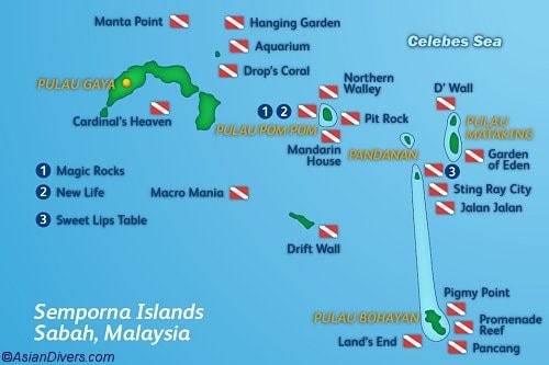 carte de l'île Pom Pom, Sabah, Malaisie
