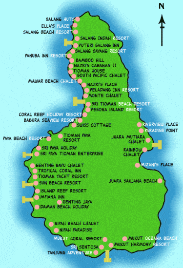 carte de l'île Tioman en Malaisie